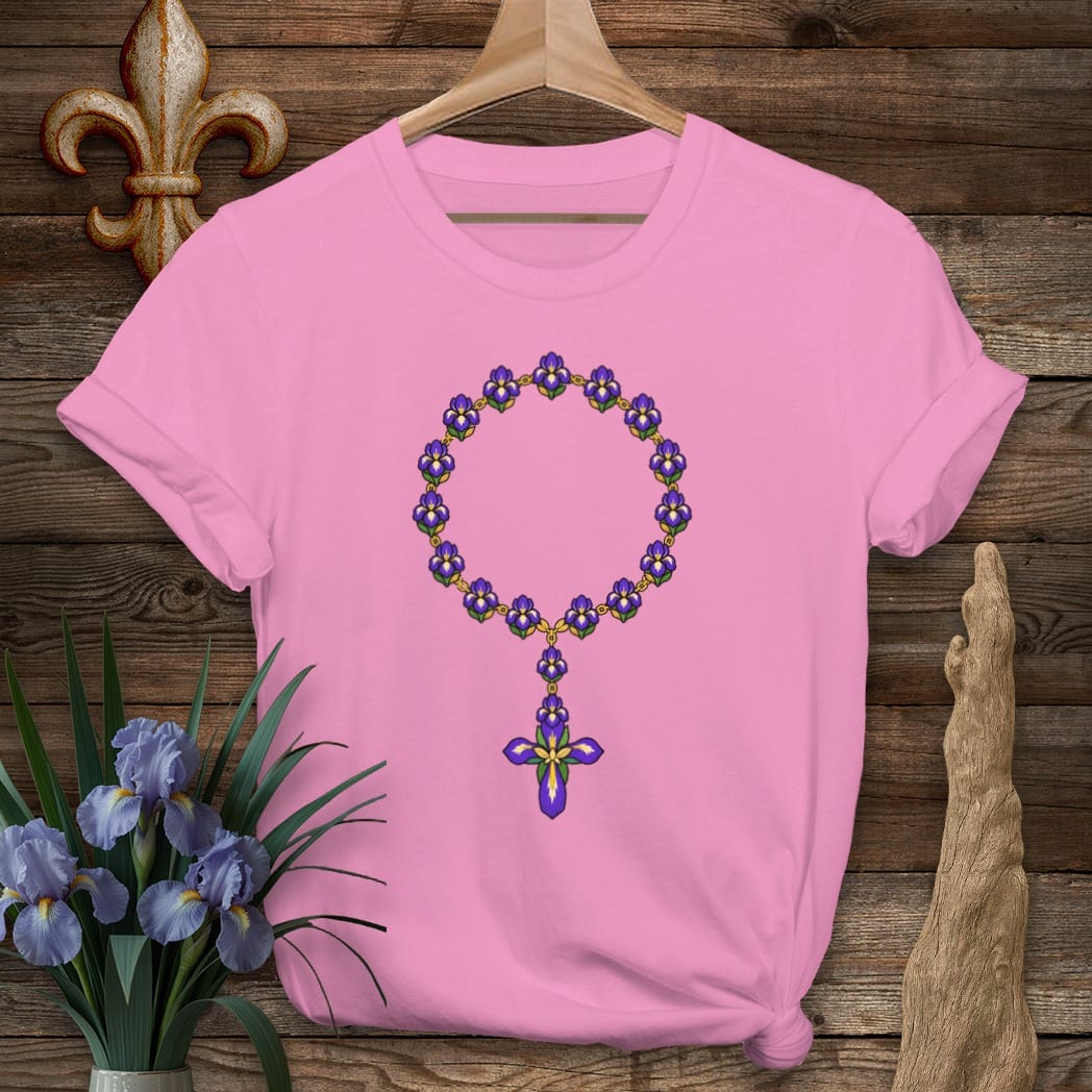 S / Azalea Louisiana Iris Rosary Beads T-Shirt by Laissez Faire Wear