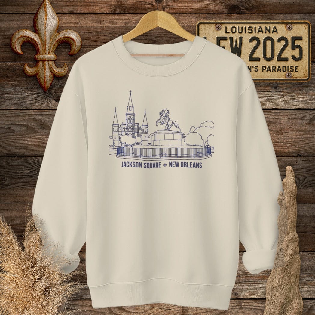 S / Sand Louisiana Jackson Square Sweatshirt by Laissez Faire Wear