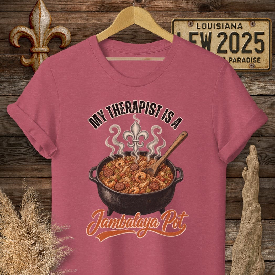 S / Heather Cardinal Louisiana Jambalaya Pot Therapist T-Shirt by Laissez Faire Wear