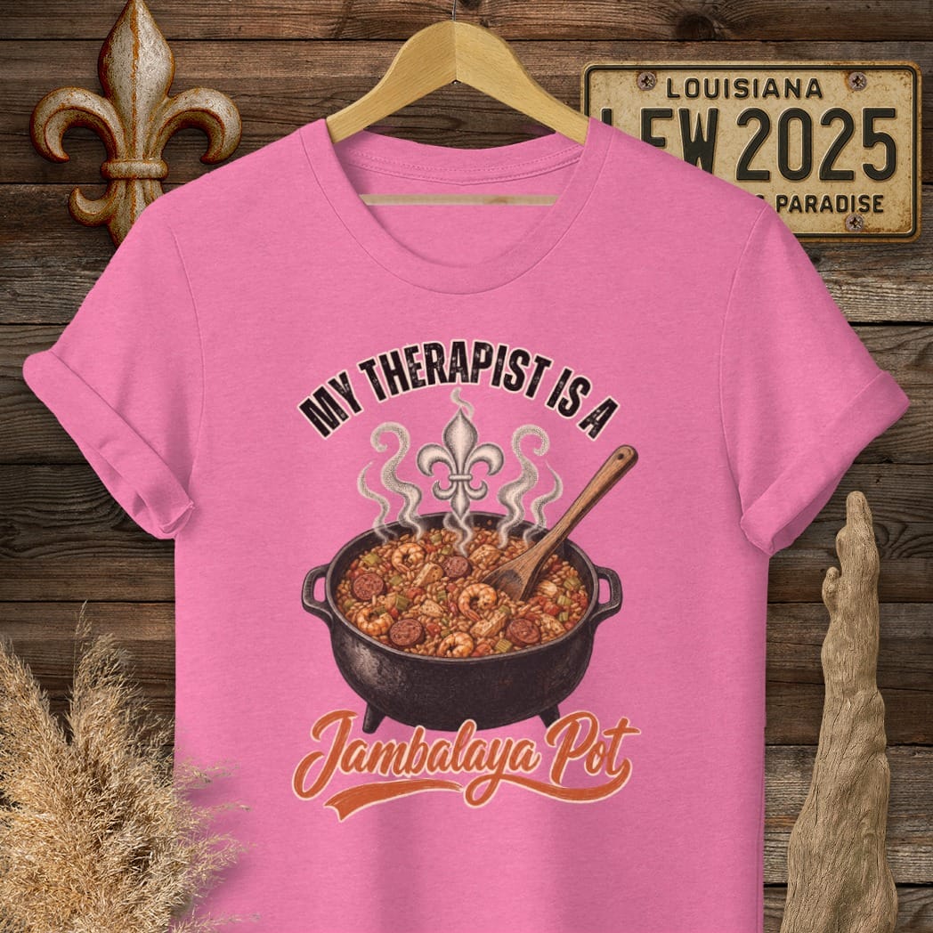 S / Heather Heliconia Louisiana Jambalaya Pot Therapist T-Shirt by Laissez Faire Wear