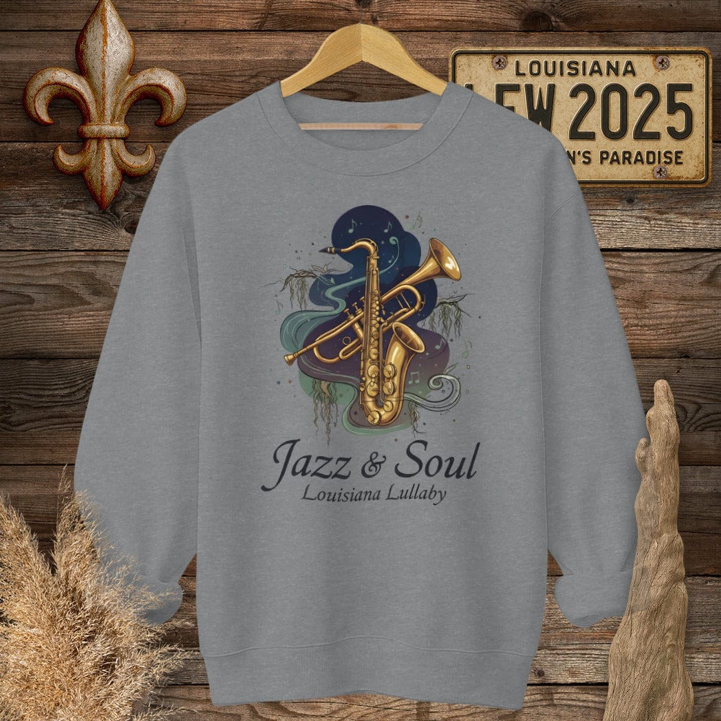 S / Graphite Heather Louisiana Jazz & Soul Sweatshirt by Laissez Faire Wear