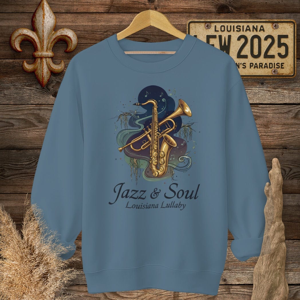 S / Indigo Blue Louisiana Jazz & Soul Sweatshirt by Laissez Faire Wear