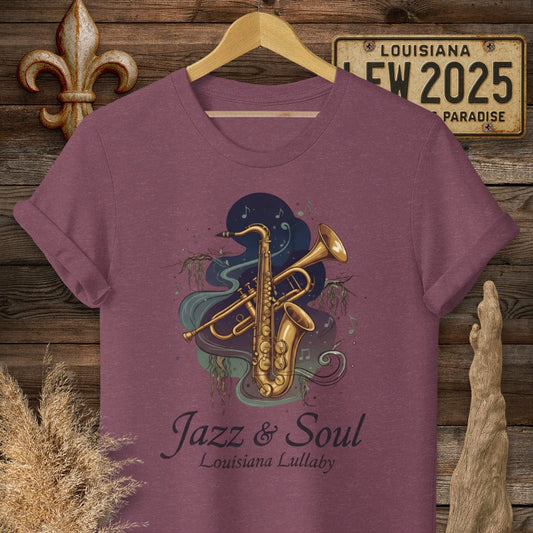 S / Heather Maroon Louisiana Jazz & Soul T-Shirt by Laissez Faire Wear
