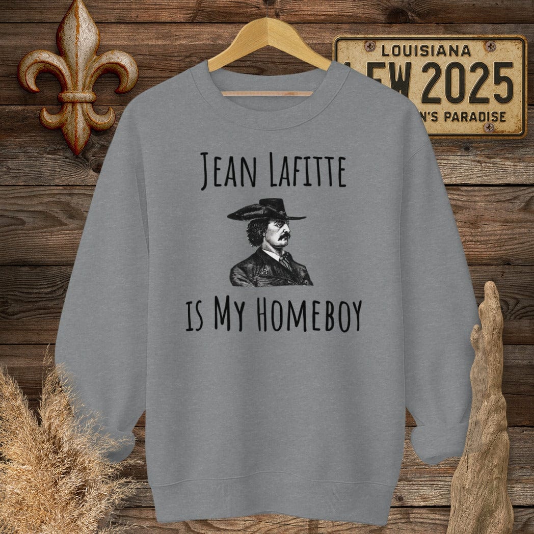 S / Graphite Heather Louisiana Jean Lafitte is My Homeboy Funny History Sweatshirt by Laissez Faire Wear