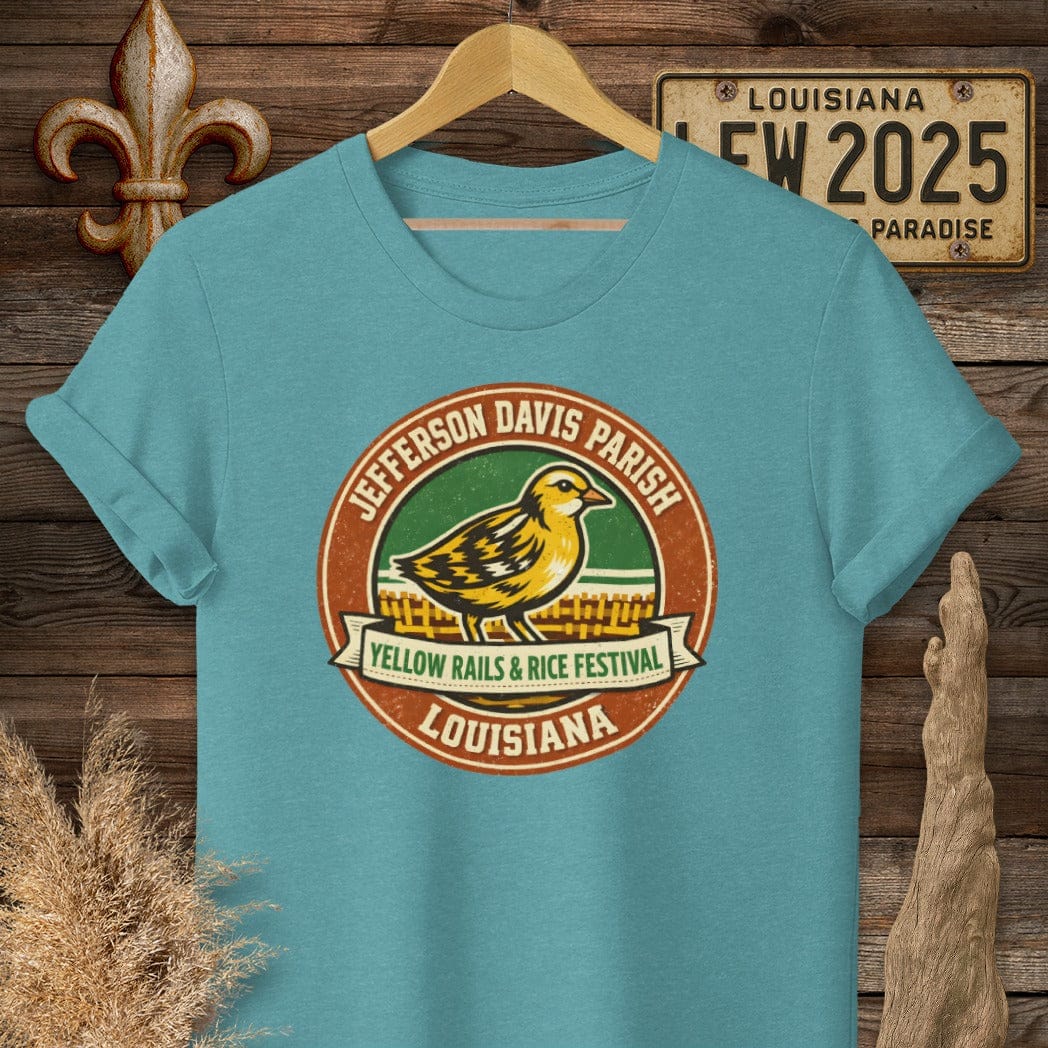 S / Heather Galapagos Blue Louisiana Jefferson Davis Parish T-Shirt by Laissez Faire Wear