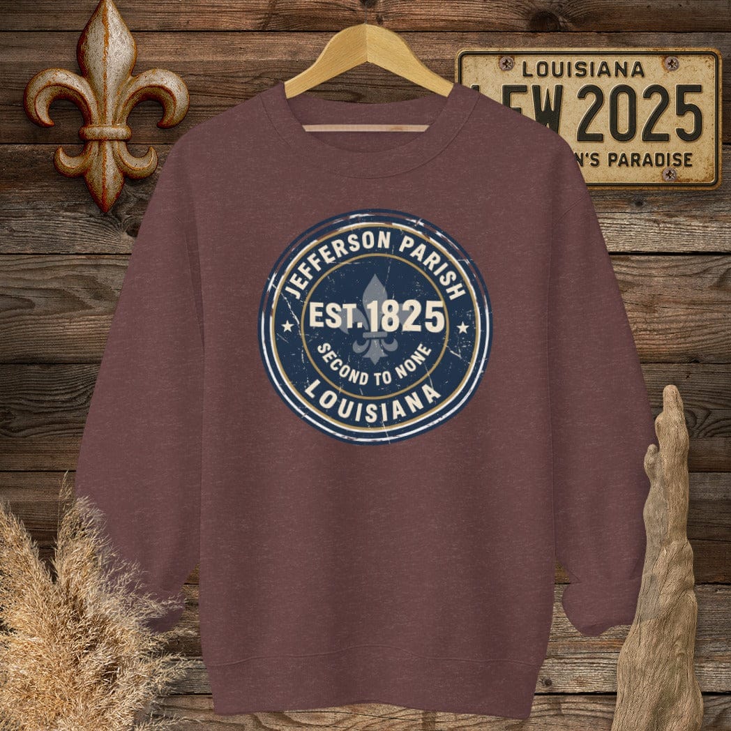 S / Heather Sport Dark Maroon Louisiana Jefferson Parish Sweatshirt by Laissez Faire Wear
