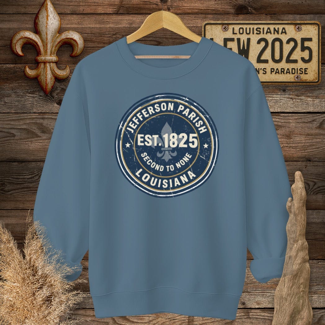 S / Indigo Blue Louisiana Jefferson Parish Sweatshirt by Laissez Faire Wear