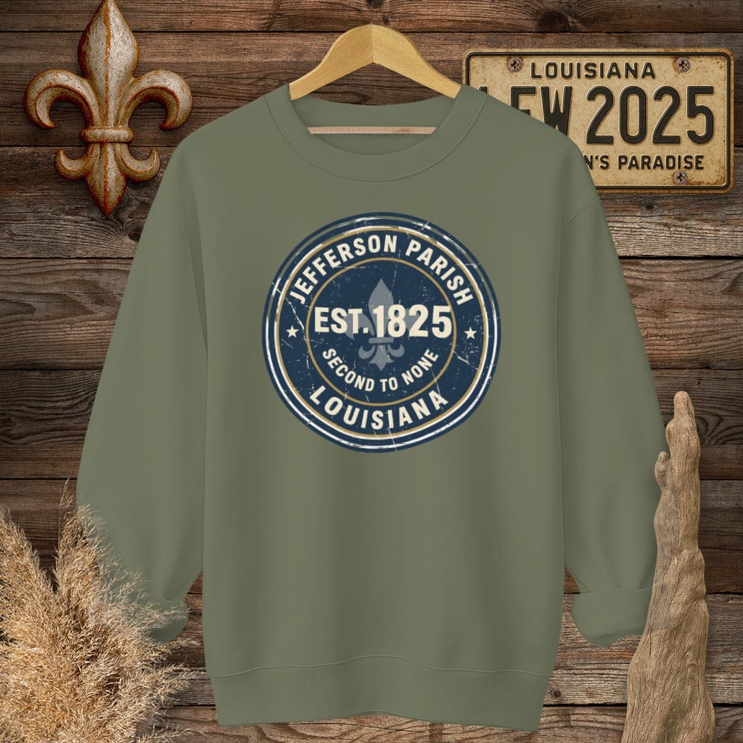 S / Military Green Louisiana Jefferson Parish Sweatshirt by Laissez Faire Wear