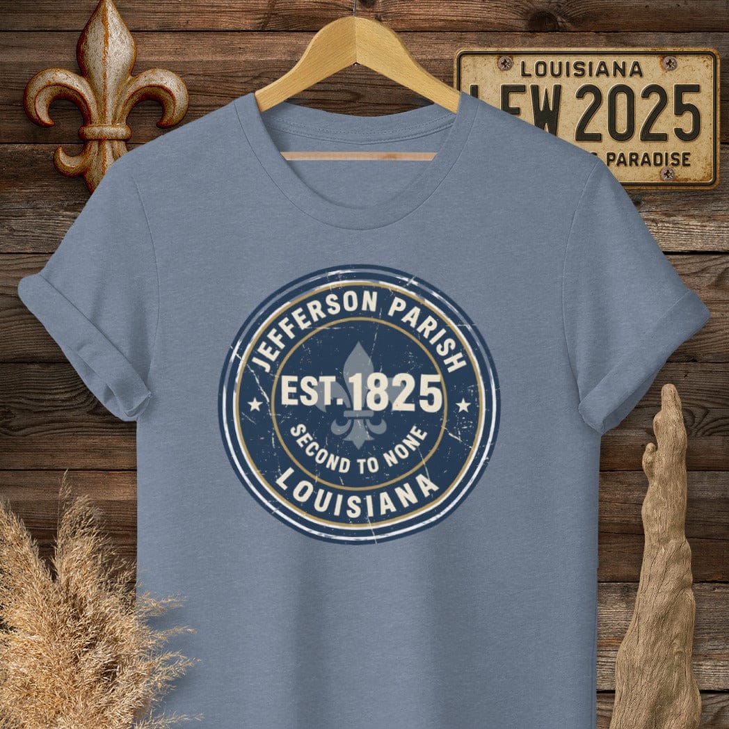 S / Heather Indigo Louisiana Jefferson Parish T-Shirt by Laissez Faire Wear