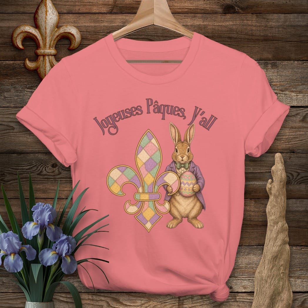 S / Coral Silk Louisiana Joyeuses Pâques Y'all T-Shirt by Laissez Faire Wear