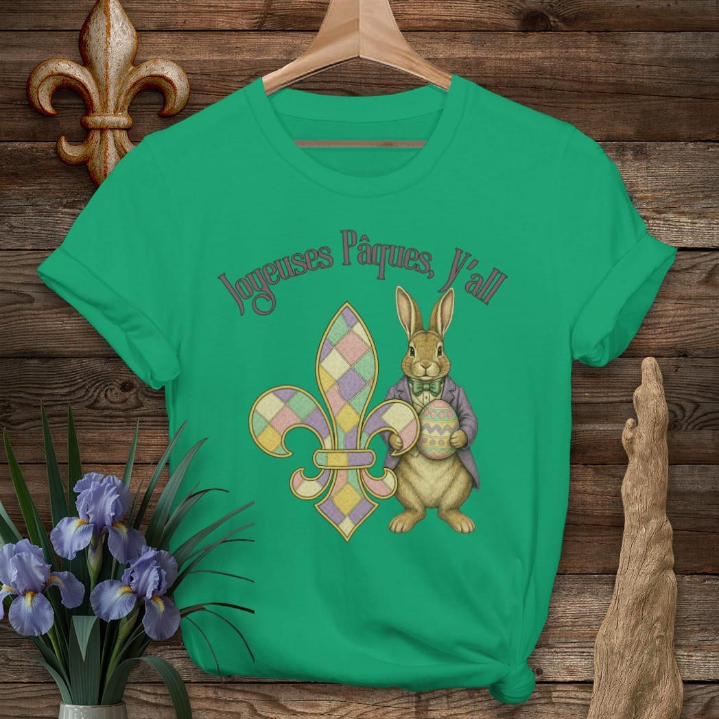 S / Kelly Green Louisiana Joyeuses Pâques Y'all T-Shirt by Laissez Faire Wear