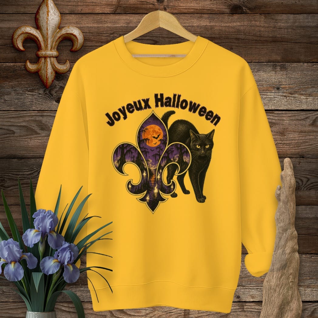 S / Gold Louisiana Joyeux Halloween Sweatshirt by Laissez Faire Wear
