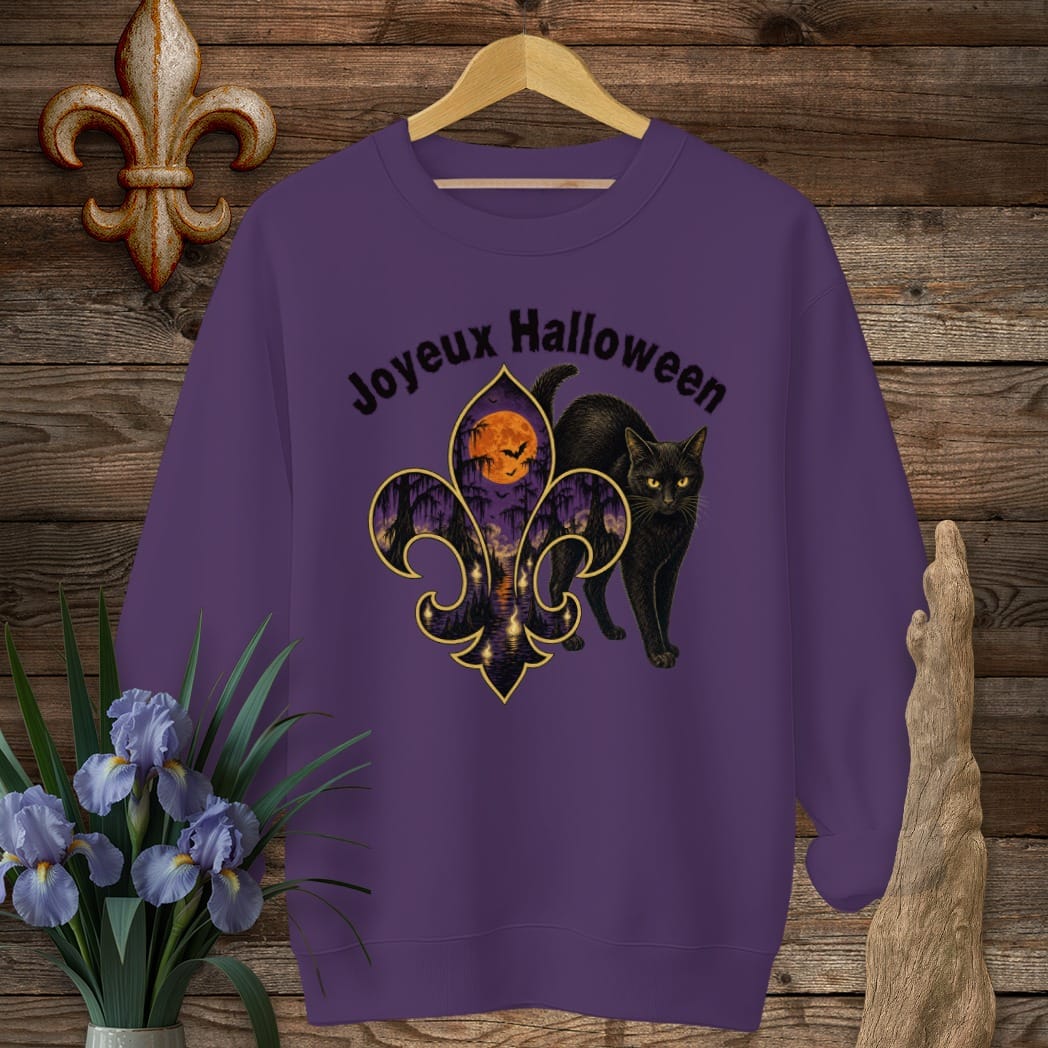 S / Purple Louisiana Joyeux Halloween Sweatshirt by Laissez Faire Wear