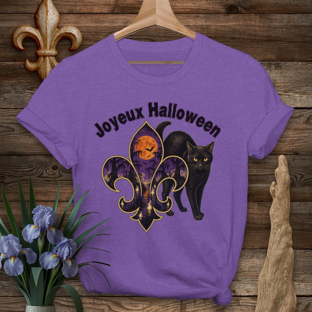 S / Heather Purple Louisiana Joyeux Halloween T-Shirt by Laissez Faire Wear