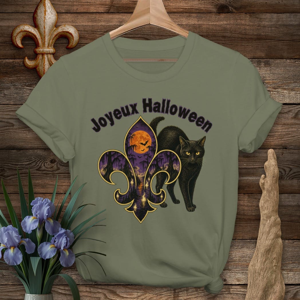 S / Military Green Louisiana Joyeux Halloween T-Shirt by Laissez Faire Wear