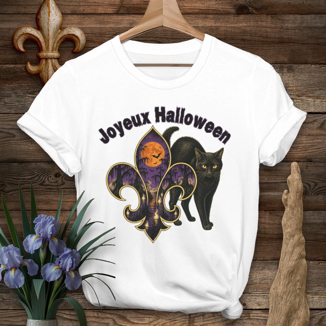 S / White Louisiana Joyeux Halloween T-Shirt by Laissez Faire Wear