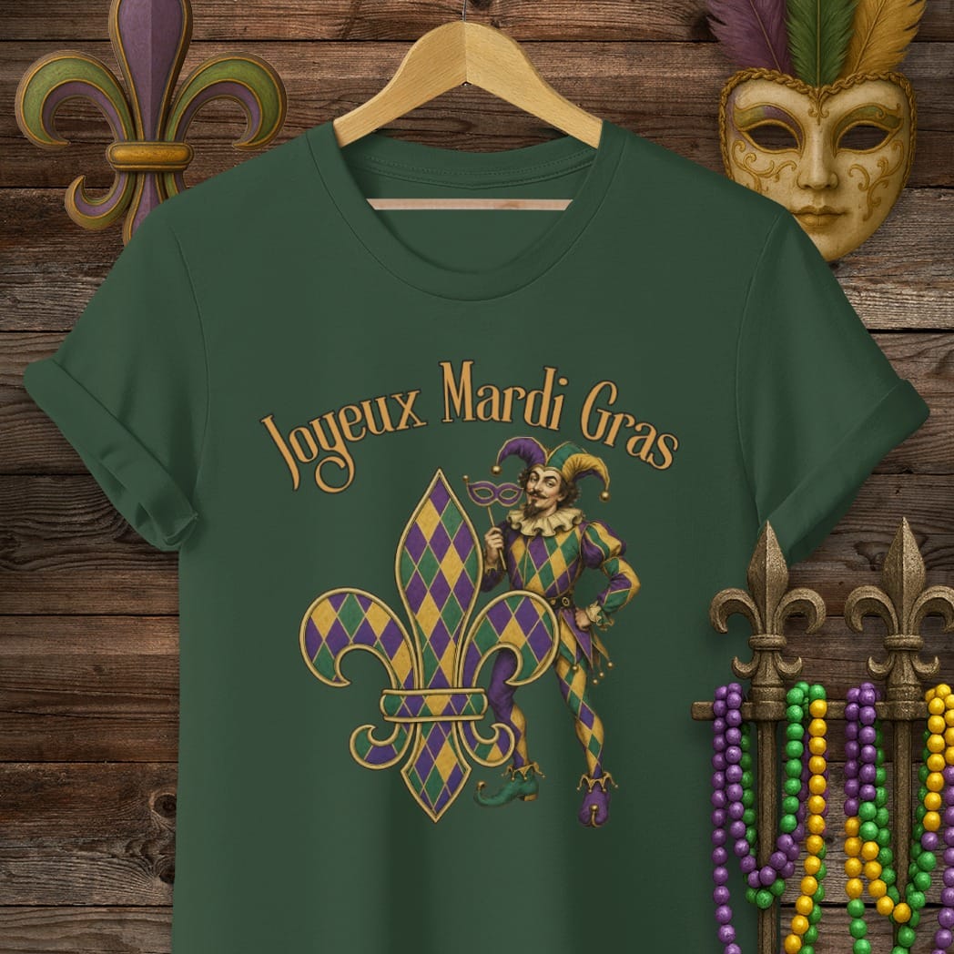 S / Forest Green Louisiana Joyeux Mardi Gras T-Shirt by Laissez Faire Wear