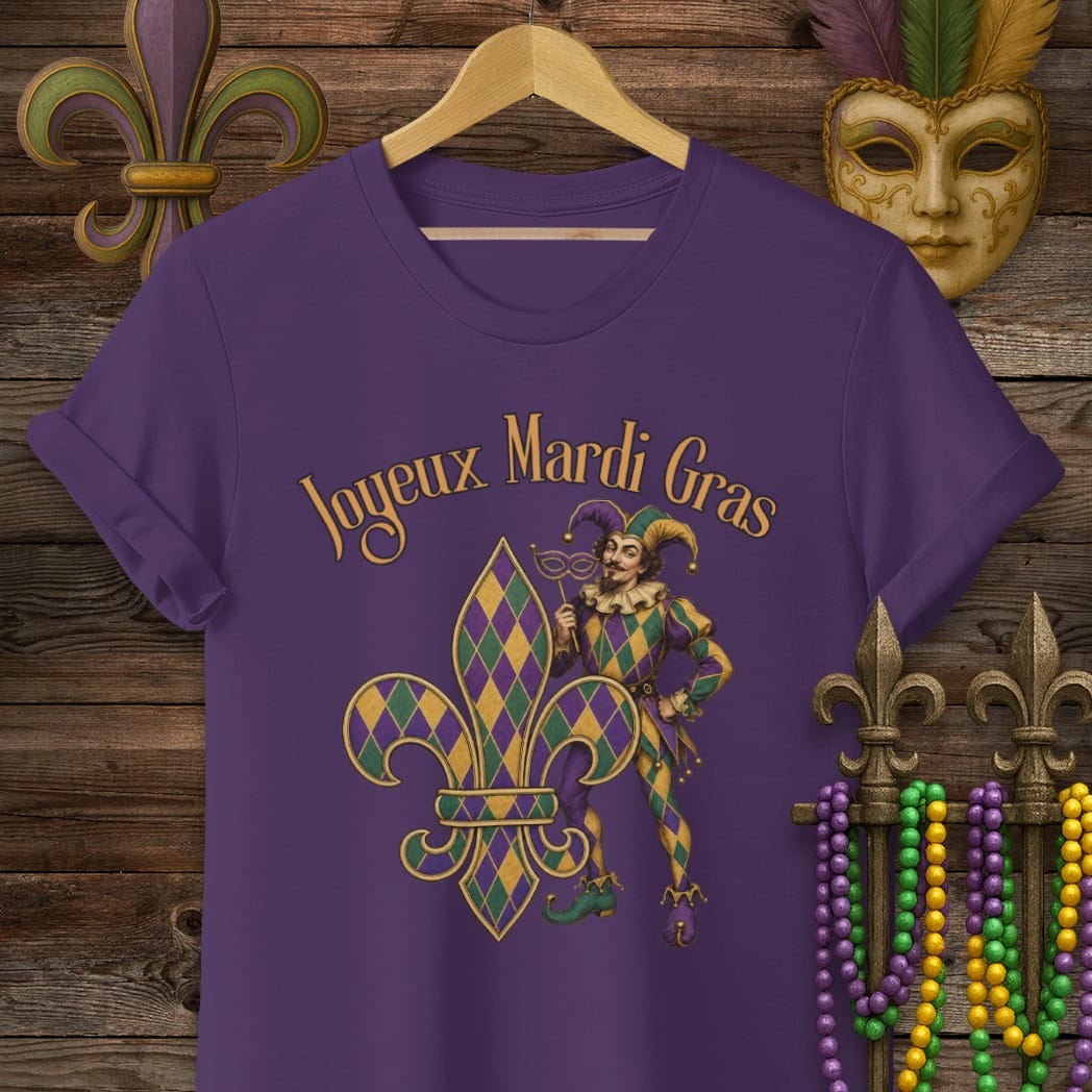 S / Purple Louisiana Joyeux Mardi Gras T-Shirt by Laissez Faire Wear