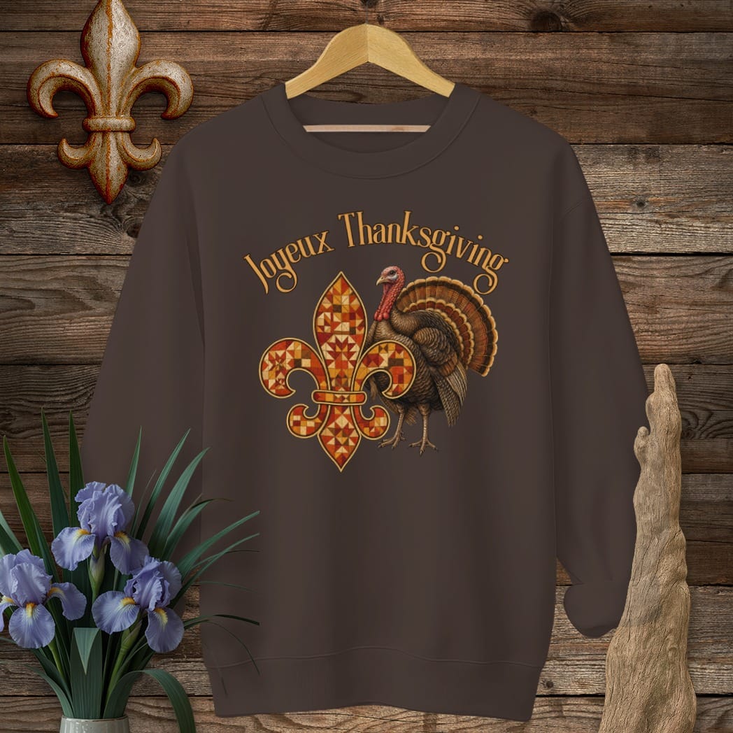 S / Dark Chocolate Louisiana Joyeux Thanksgiving Sweatshirt by Laissez Faire Wear