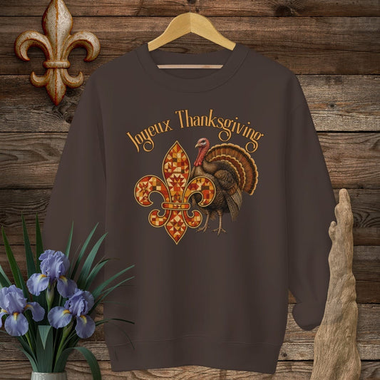 S / Dark Chocolate Louisiana Joyeux Thanksgiving Sweatshirt by Laissez Faire Wear