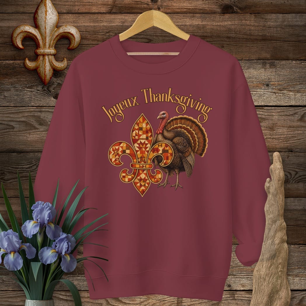 S / Garnet Louisiana Joyeux Thanksgiving Sweatshirt by Laissez Faire Wear