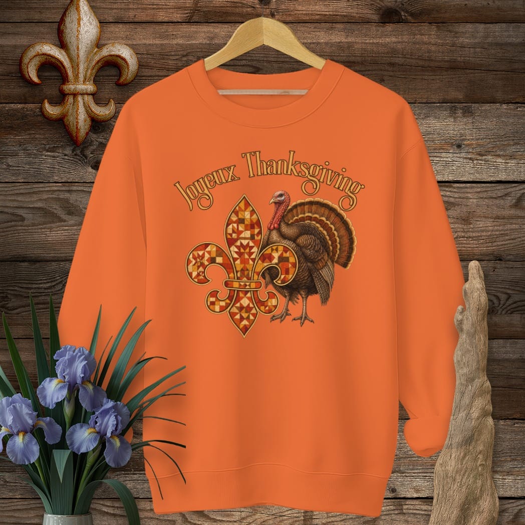 S / Orange Louisiana Joyeux Thanksgiving Sweatshirt by Laissez Faire Wear