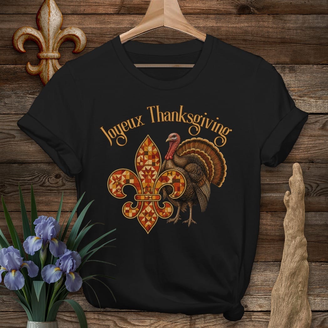 S / Black Louisiana Joyeux Thanksgiving T-Shirt by Laissez Faire Wear