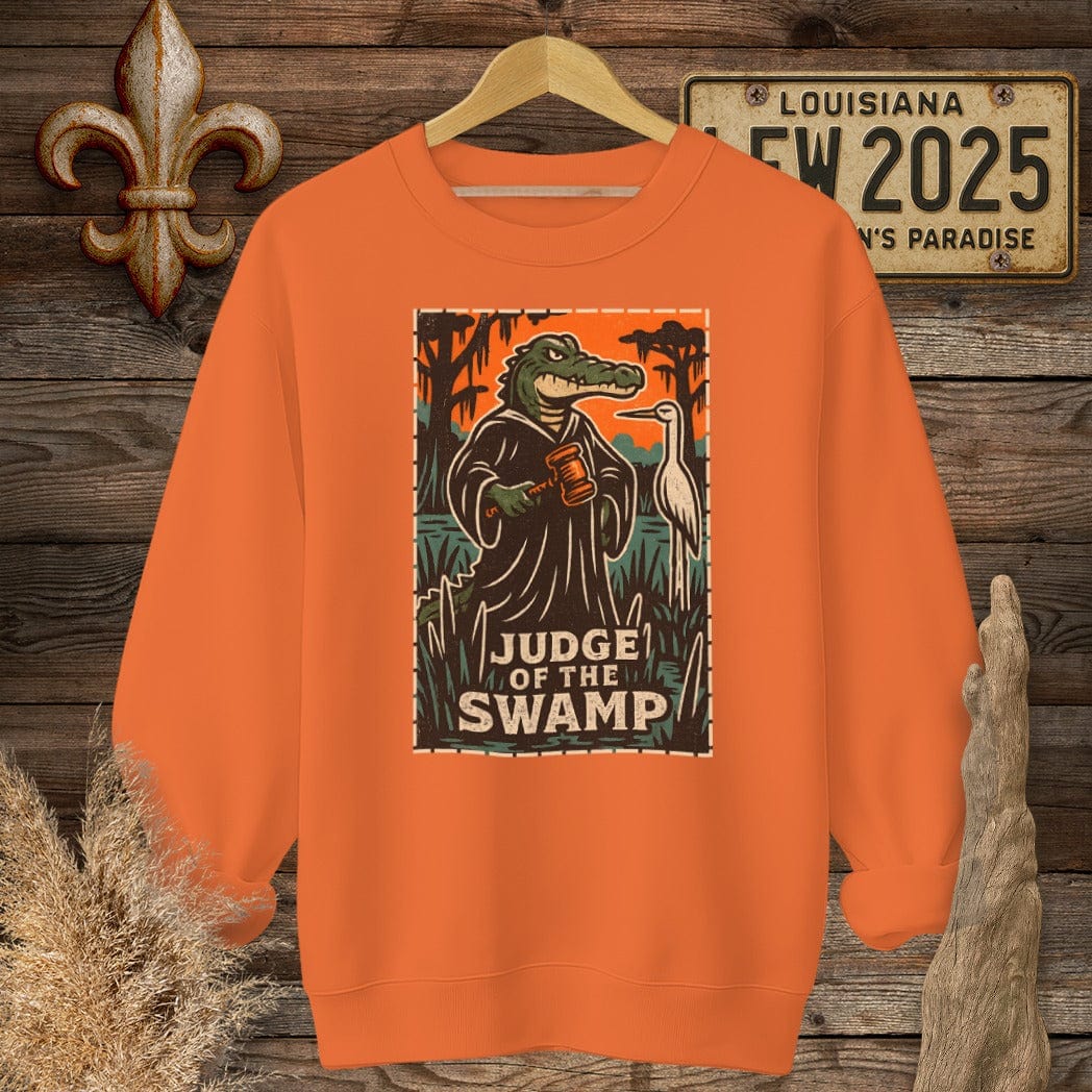 S / Orange Louisiana Judge of the Swamp Sweatshirt by Laissez Faire Wear