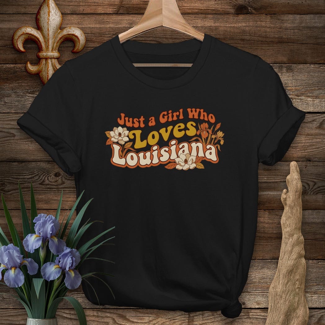 S / Black Louisiana Just a Girl T-Shirt by Laissez Faire Wear