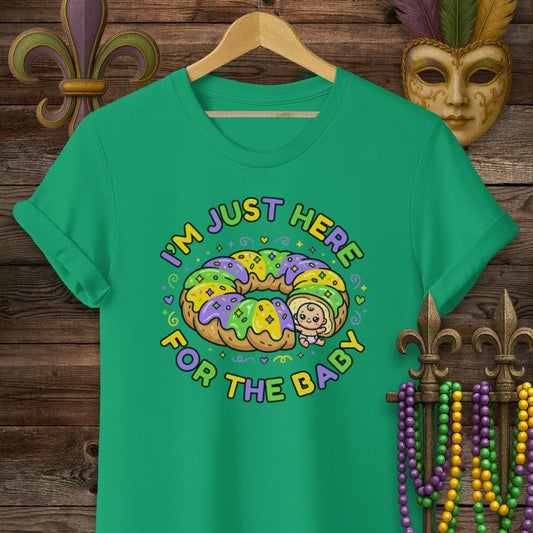 S / Kelly Green Louisiana Just Here For The Baby T-Shirt by Laissez Faire Wear