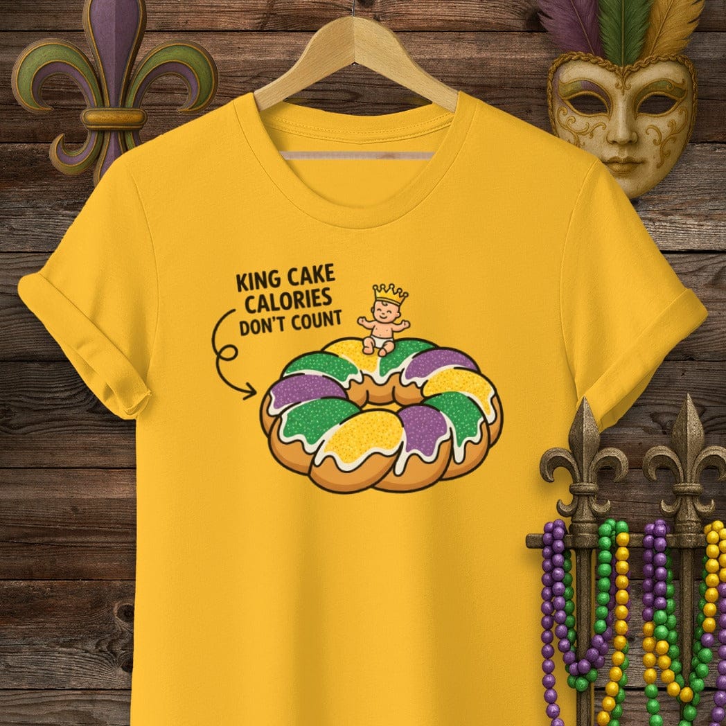 S / Gold Louisiana King Cake Calories T-Shirt by Laissez Faire Wear
