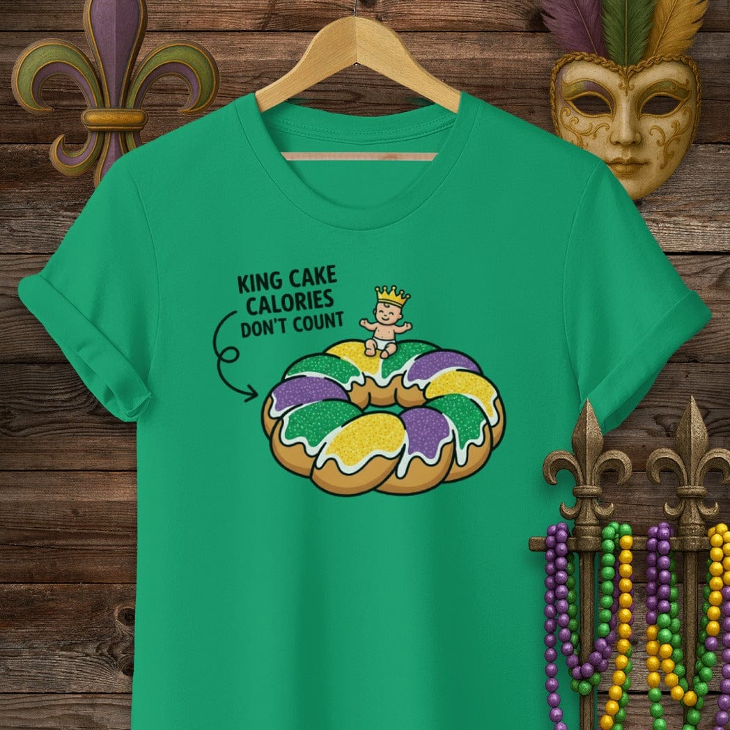 S / Kelly Green Louisiana King Cake Calories T-Shirt by Laissez Faire Wear