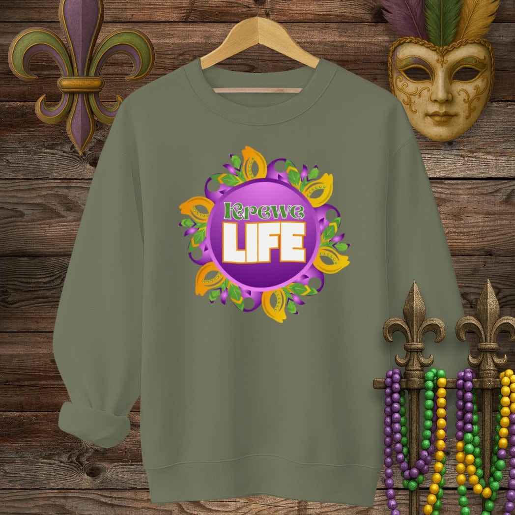 S / Military Green Louisiana Krewe Life Mardi Gras Sweatshirt by Laissez Faire Wear