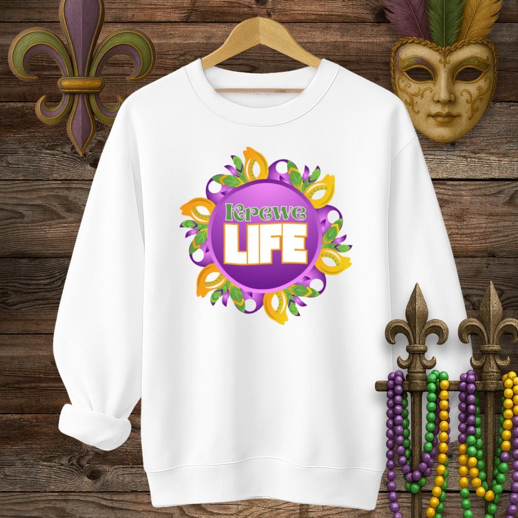 S / White Louisiana Krewe Life Mardi Gras Sweatshirt by Laissez Faire Wear