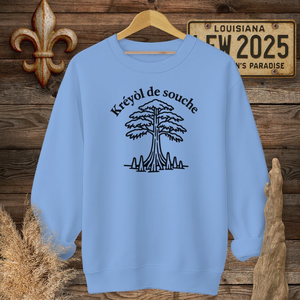 S / Carolina Blue Louisiana Kreyol de Souche (Native Creole) Sweatshirt by Laissez Faire Wear