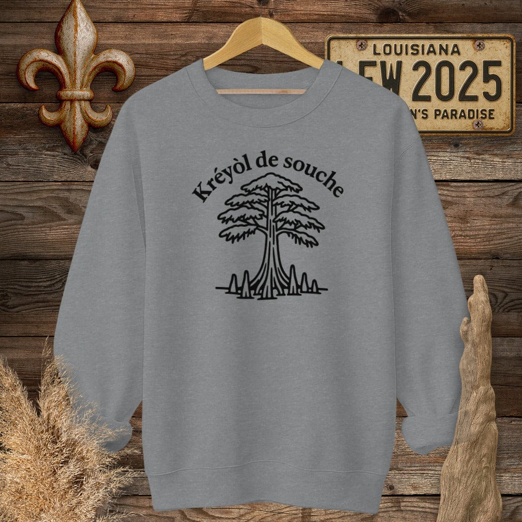 S / Graphite Heather Louisiana Kreyol de Souche (Native Creole) Sweatshirt by Laissez Faire Wear