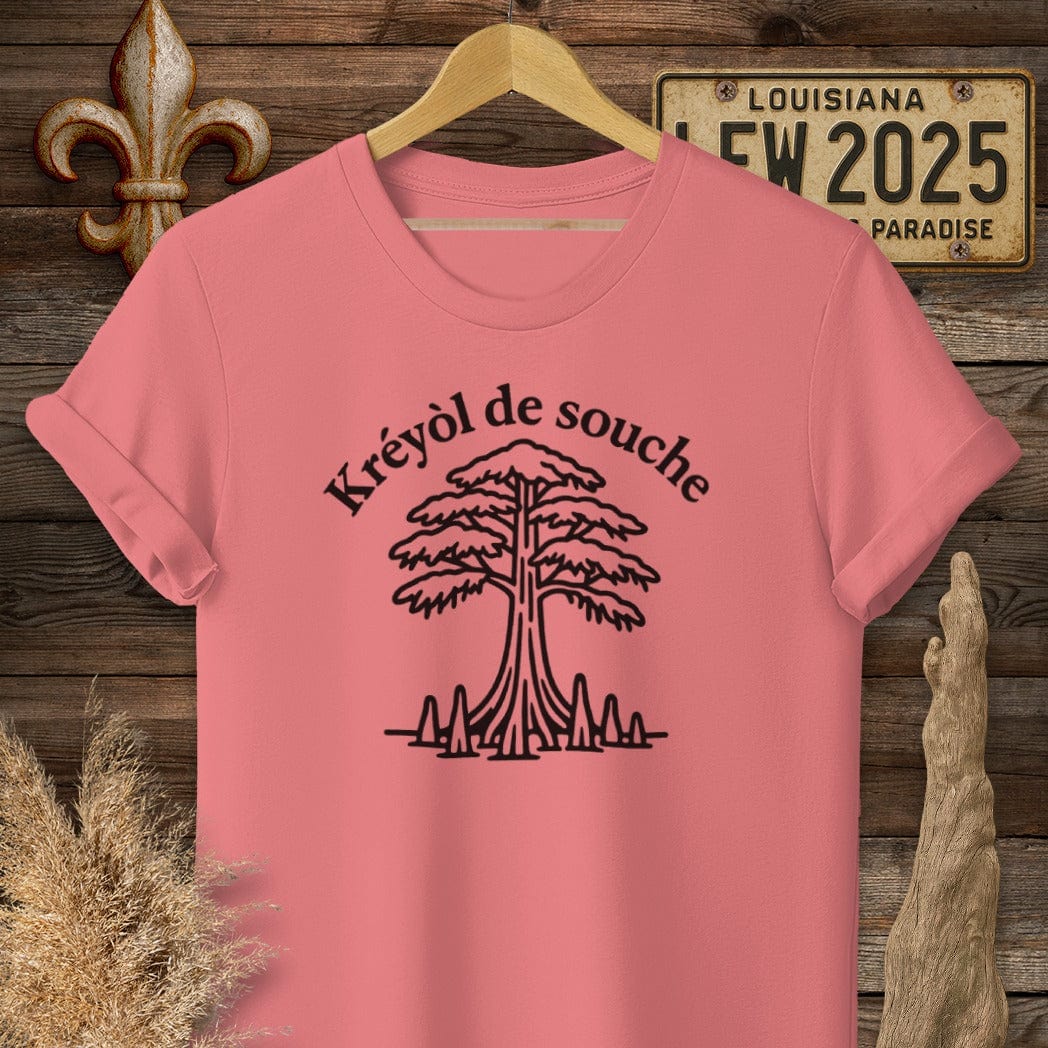 S / Coral Silk Louisiana Kreyol de Souche (Native Creole) T-Shirt by Laissez Faire Wear