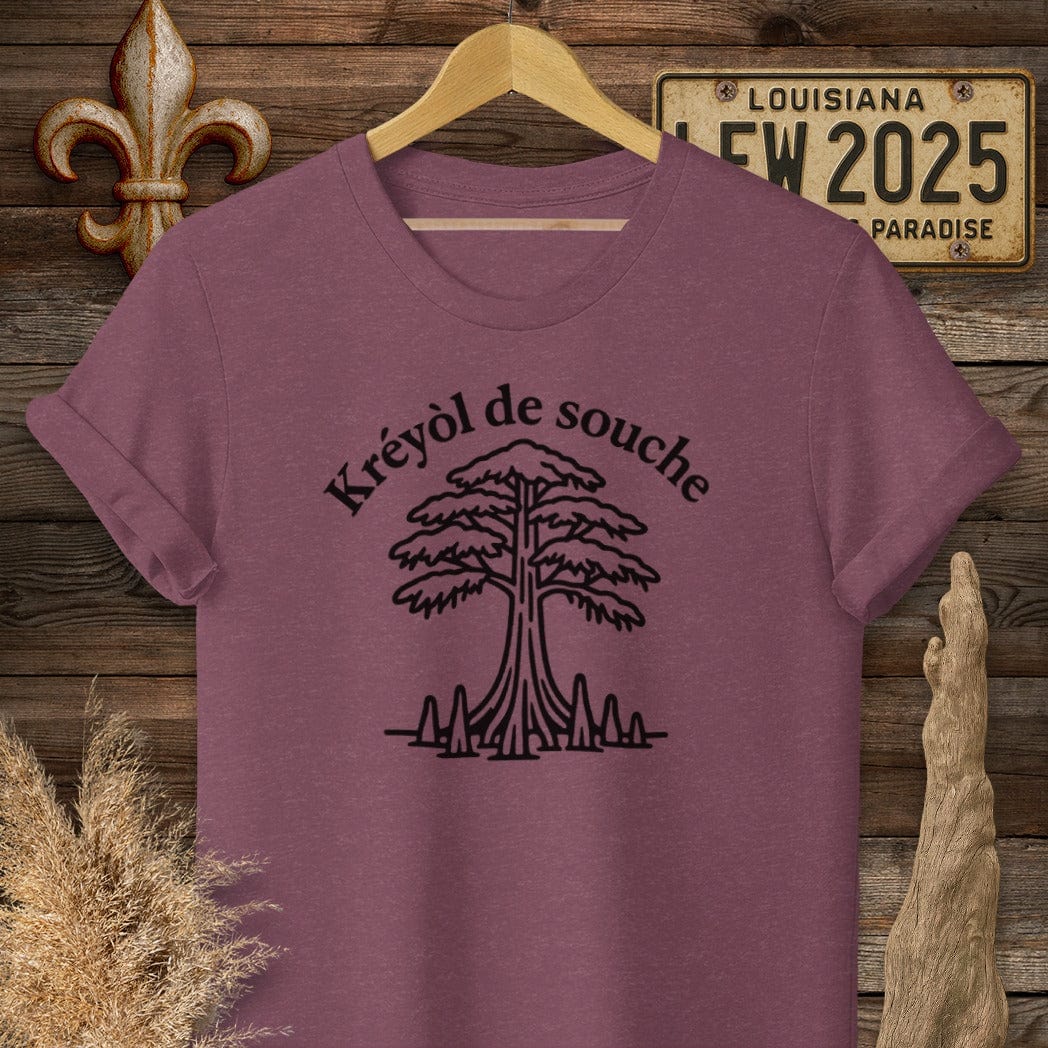 S / Heather Maroon Louisiana Kreyol de Souche (Native Creole) T-Shirt by Laissez Faire Wear