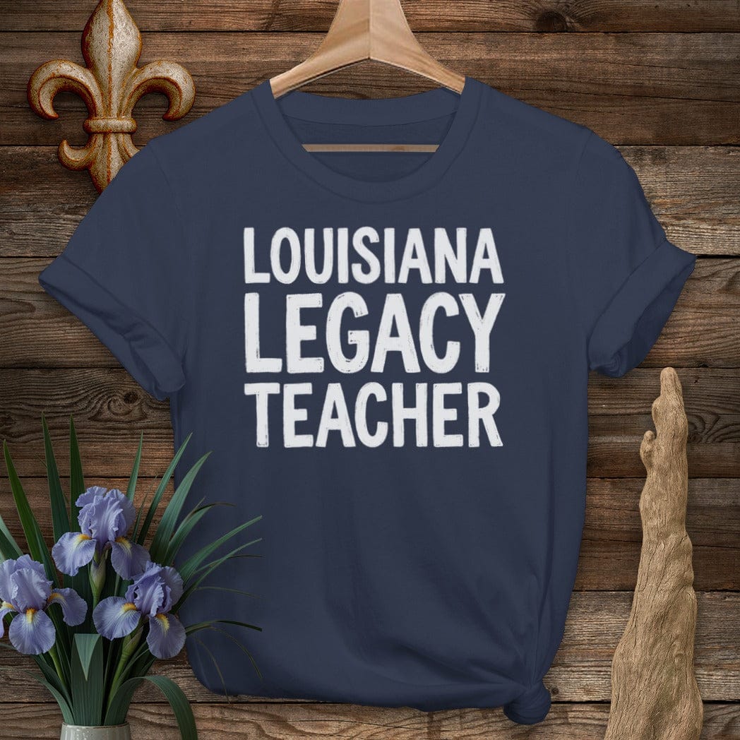 S / Navy Louisiana LA Legacy Teacher T-Shirt by Laissez Faire Wear