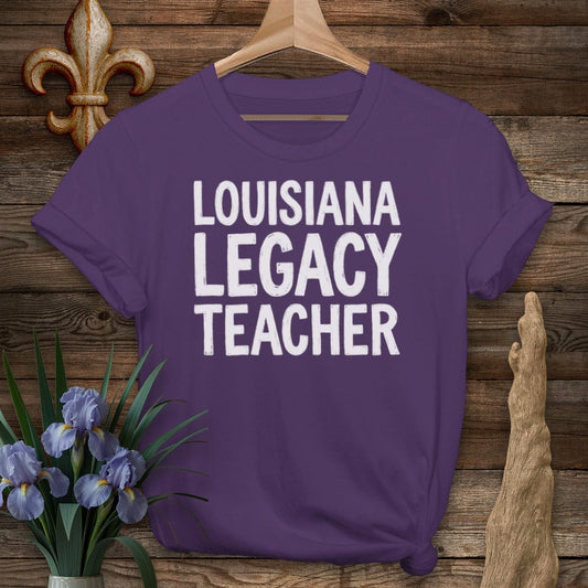 S / Purple Louisiana LA Legacy Teacher T-Shirt by Laissez Faire Wear
