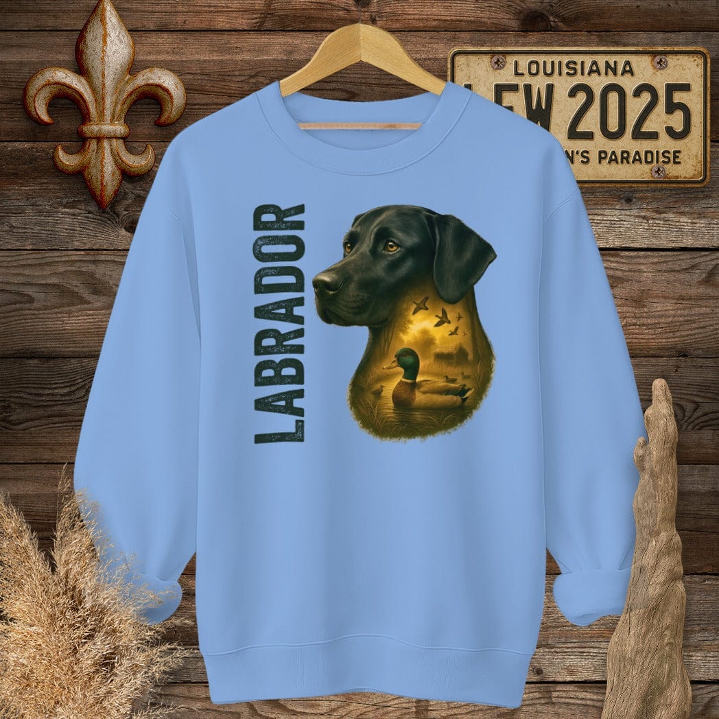 S / Carolina Blue Louisiana Labrador Retriever Hunting Dog Sweatshirt by Laissez Faire Wear
