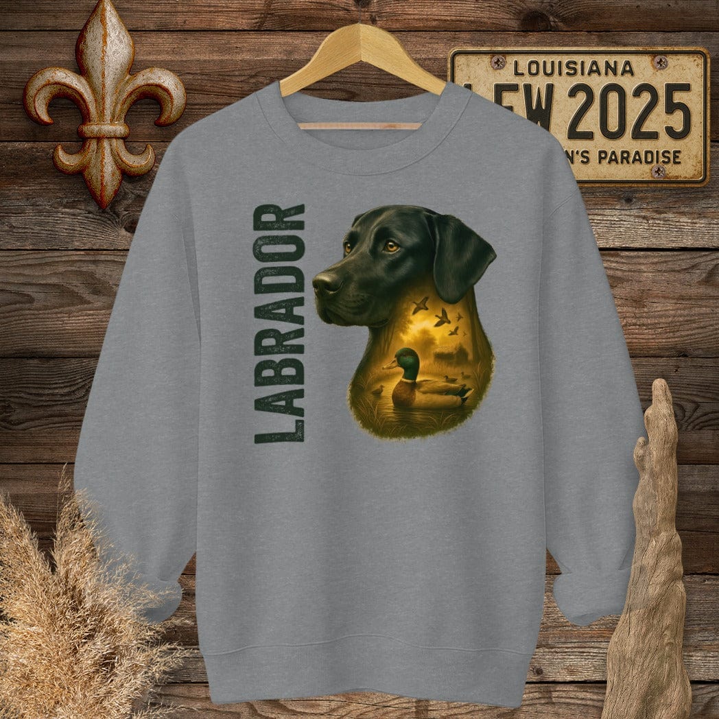S / Graphite Heather Louisiana Labrador Retriever Hunting Dog Sweatshirt by Laissez Faire Wear