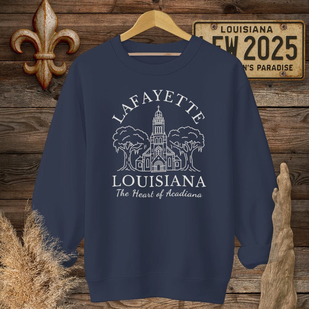 S / Navy Louisiana Lafayette - Heart of Acadiana Heritage Sweatshirt by Laissez Faire Wear