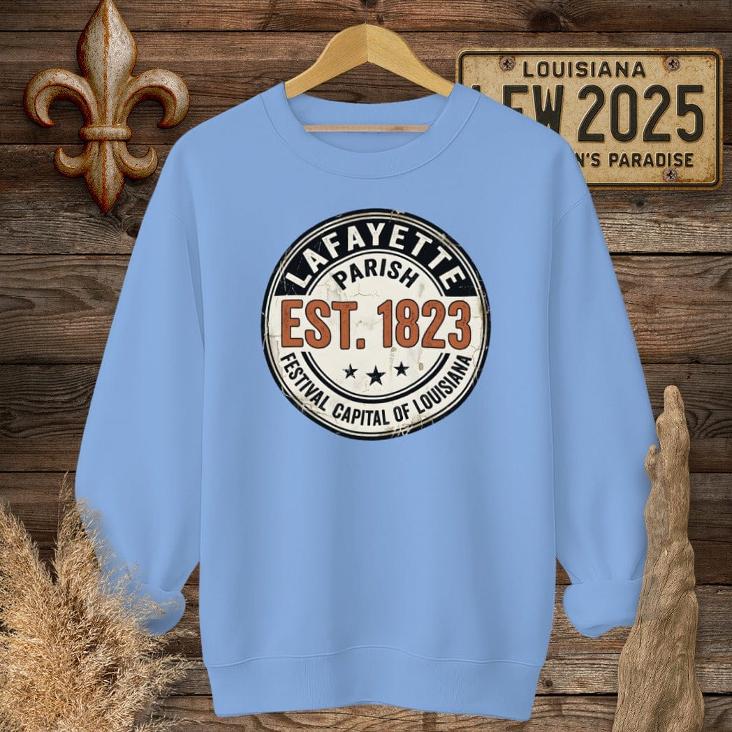 S / Carolina Blue Louisiana Lafayette Parish - Festival Sweatshirt by Laissez Faire Wear