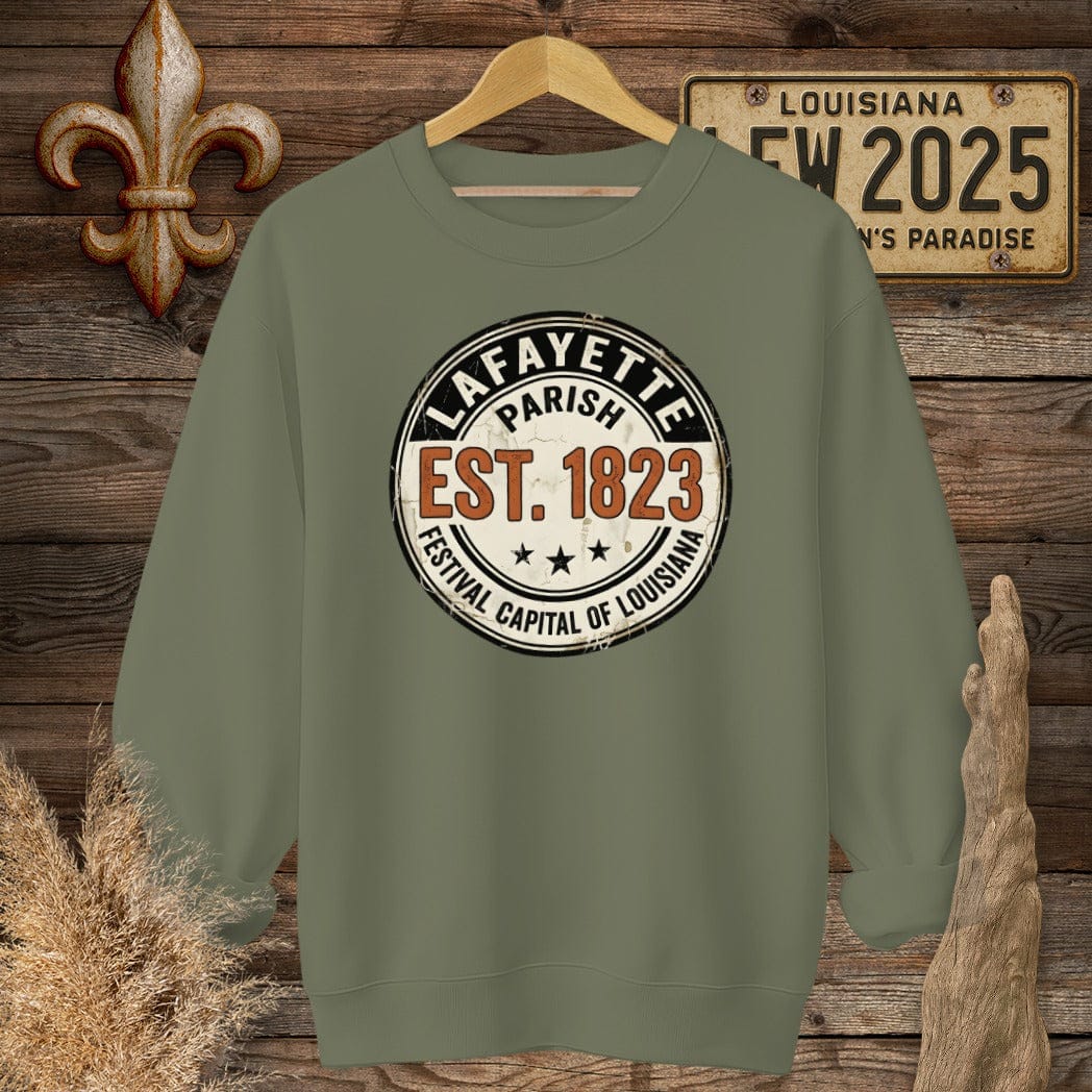 S / Military Green Louisiana Lafayette Parish - Festival Sweatshirt by Laissez Faire Wear