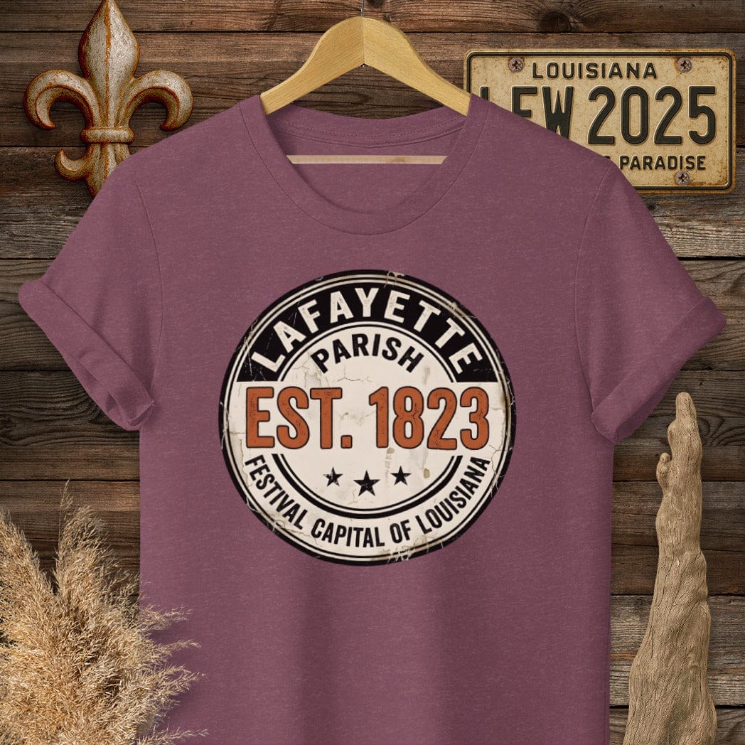 S / Heather Maroon Louisiana Lafayette Parish - Festival T-Shirt by Laissez Faire Wear