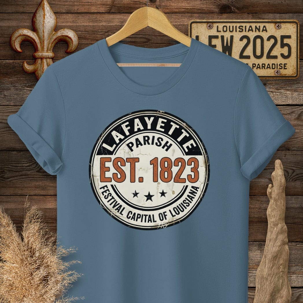 S / Indigo Blue Louisiana Lafayette Parish - Festival T-Shirt by Laissez Faire Wear