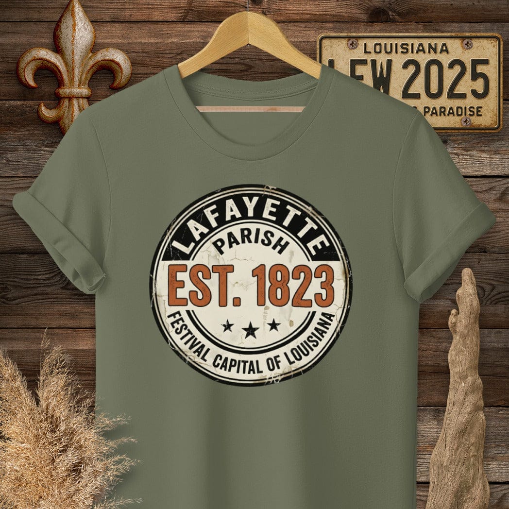 S / Military Green Louisiana Lafayette Parish - Festival T-Shirt by Laissez Faire Wear
