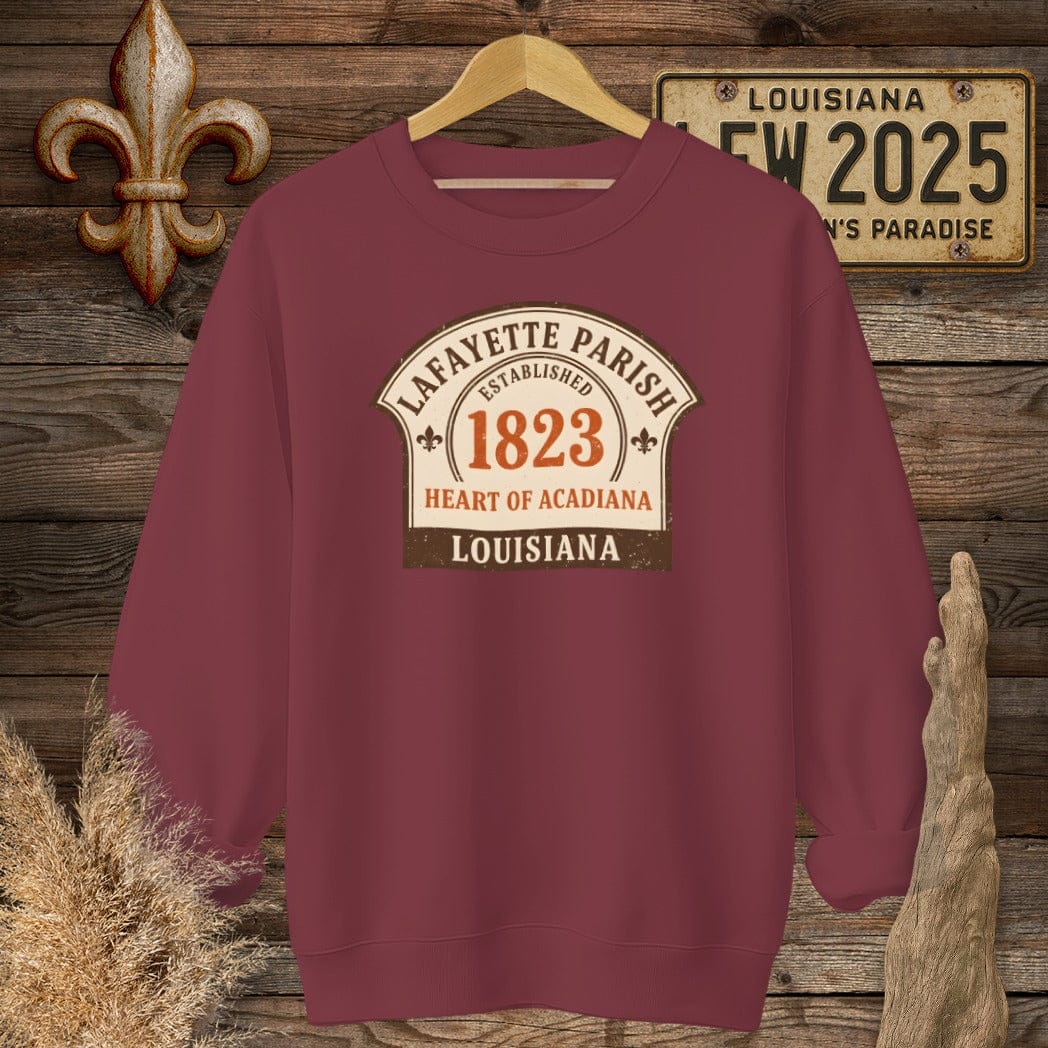 S / Garnet Louisiana Lafayette Parish Sweatshirt by Laissez Faire Wear