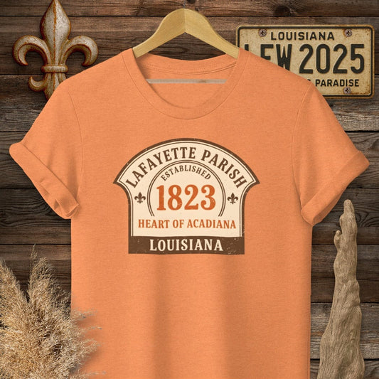 S / Heather Orange Louisiana Lafayette Parish T-Shirt by Laissez Faire Wear